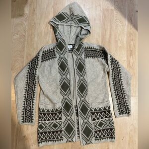 Lucky Brand cardigan with hood, M, tan/green